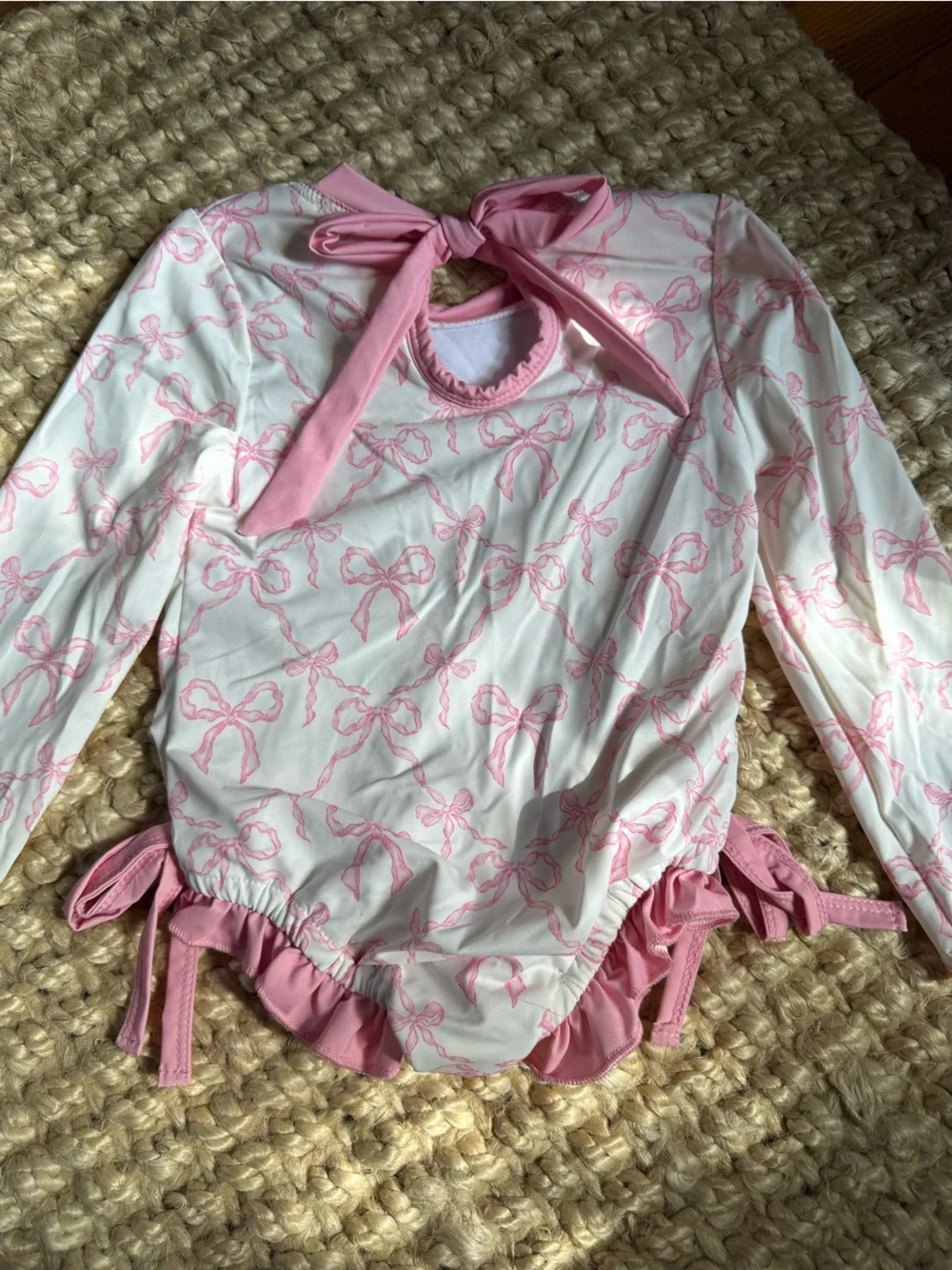 Pink Bow Print Girls One-Piece Swimsuit